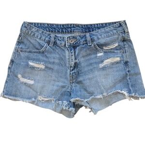 H&M &Denim Distressed Cut Off Jean Shorts Womens 8 Light Wash Grunge Festival